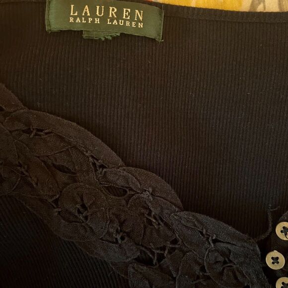 Lauren Ralph Lauren Top 2X Blue V-Neck Lace Applique Sleeveless Casual Nautical - Picture 4 of 5